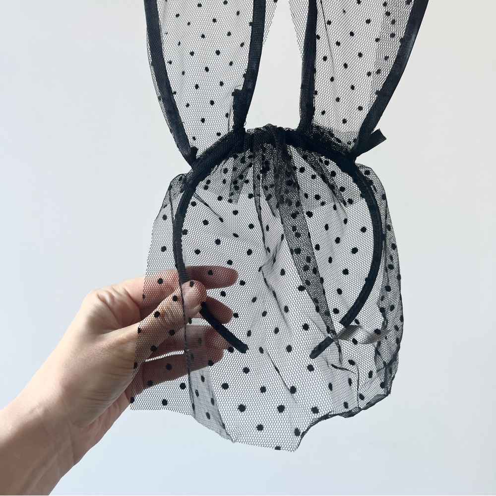 Empress Mimi black polka dot mesh lace veil bunny ears - Picture 4 of 5